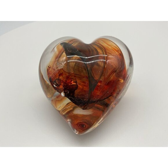 Heart Art Glass Gorgeous Red and Black Paperweight Quality Glass Polished Bottom - Picture 8 of 16